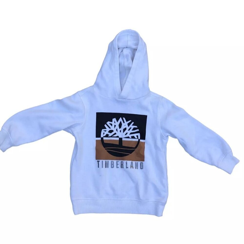 TIMBERLAND Kids Boys Hoodie Sweatshirt 5 Yrs Old White Pullover White Logo